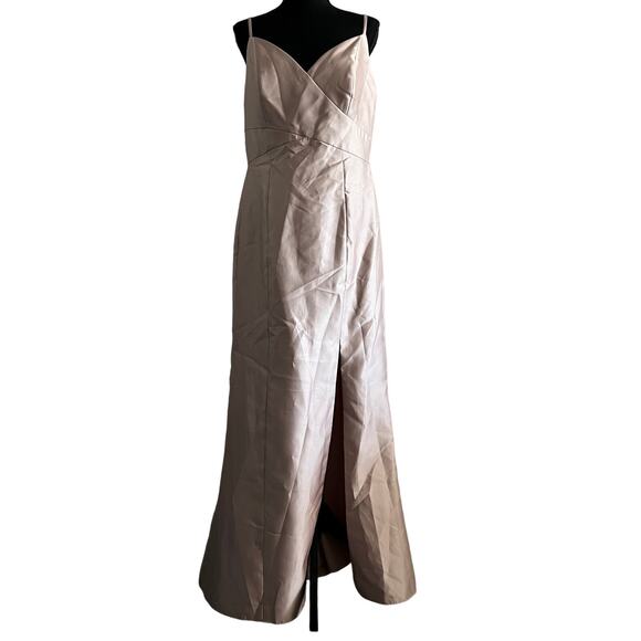 Alfred Sung Dress Size 14 Twill Trumpet Front Slit Cameo D758 - Picture 1 of 16